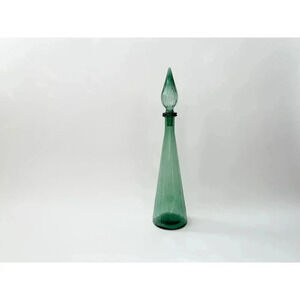 Empoli Glass Large Green Ribbed Handblown Glass MCM Tapered Decanter